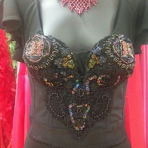 VS one of a kind Bustier with beaded and embroidery applique
